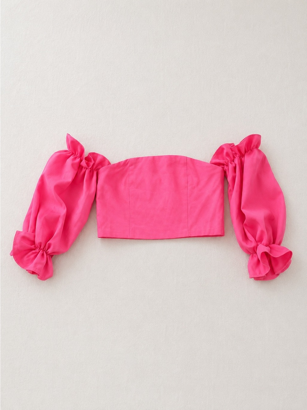 NWT Tea n Cup Bright Hot Pink Crop Top Puff Sleeve Summer Small preppy